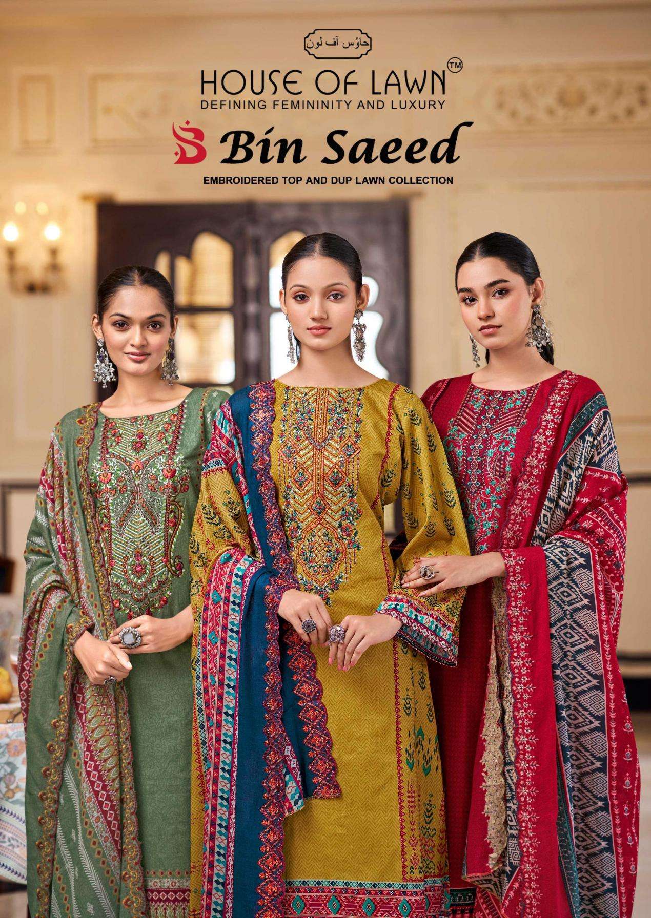 house of lawn bin saeed series 1001 to 1008 cotton pakistani suit in wholesale surat