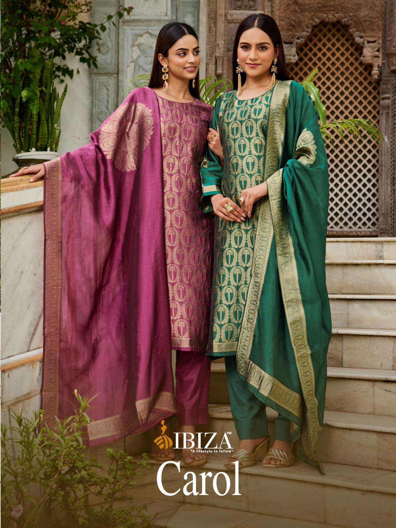 ibiza coral series series 16022 to 16025 hit design banglory silk jacquard suit in wholesale surat