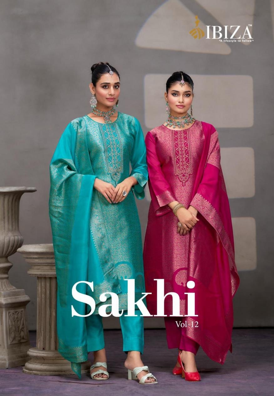 ibiza sakhi vol 12 series 2171 to 2174 banglory silk jacquard new design suits in wholesale surat