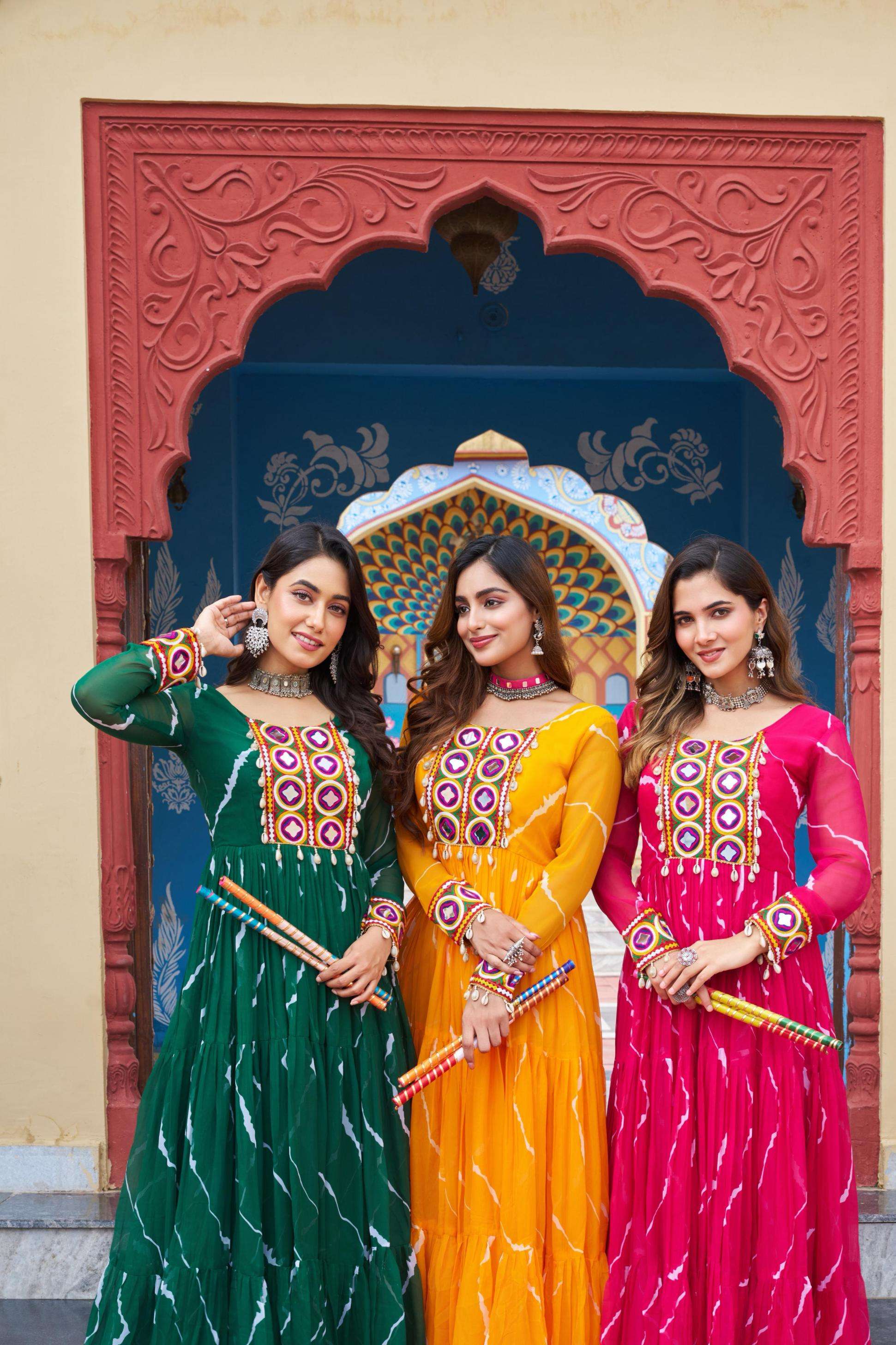 ka 1187 laheriya print navratri special readymade gown in wholesale surat