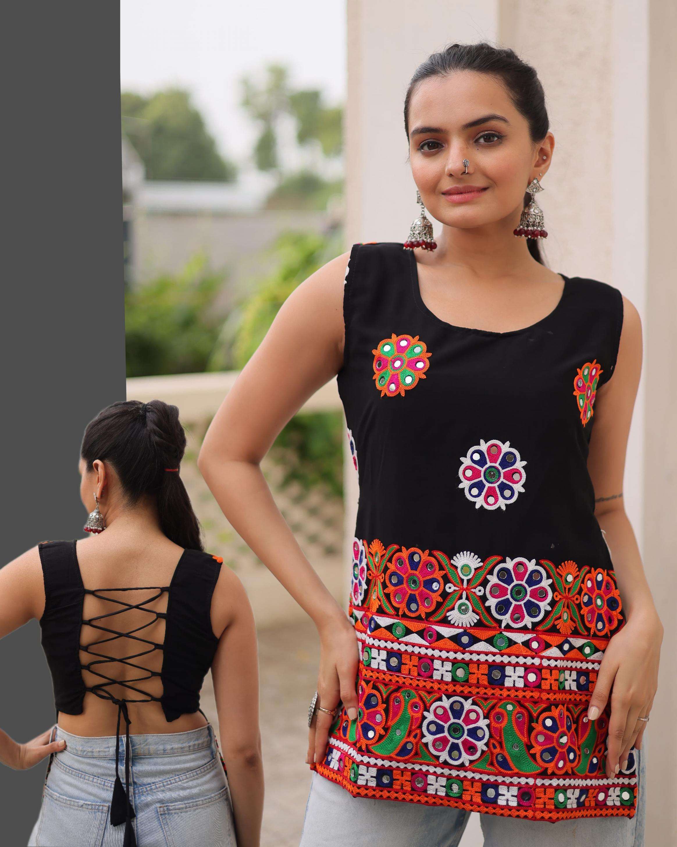 ka 1196 readymade georgette gamthi work stylish navratri tops in wholesale surat