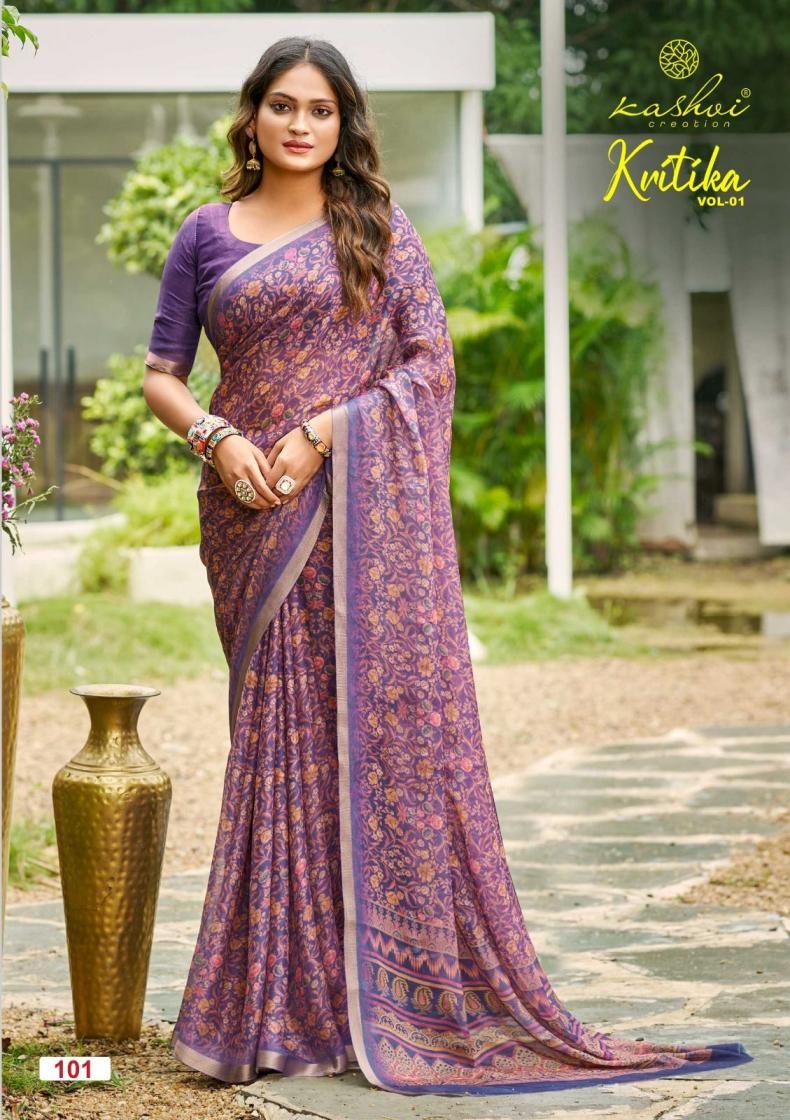 kashvi creation kritika series 101 to 108 pretty look dull moss kasab saree in wholesale surat