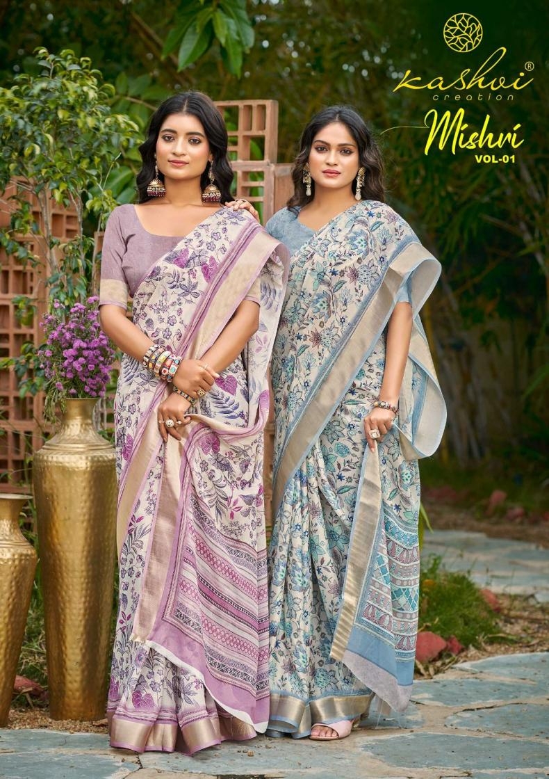 kashvi creation mishri vol 1 series 101 to 108 dull moss casual sarees in wholesale surat