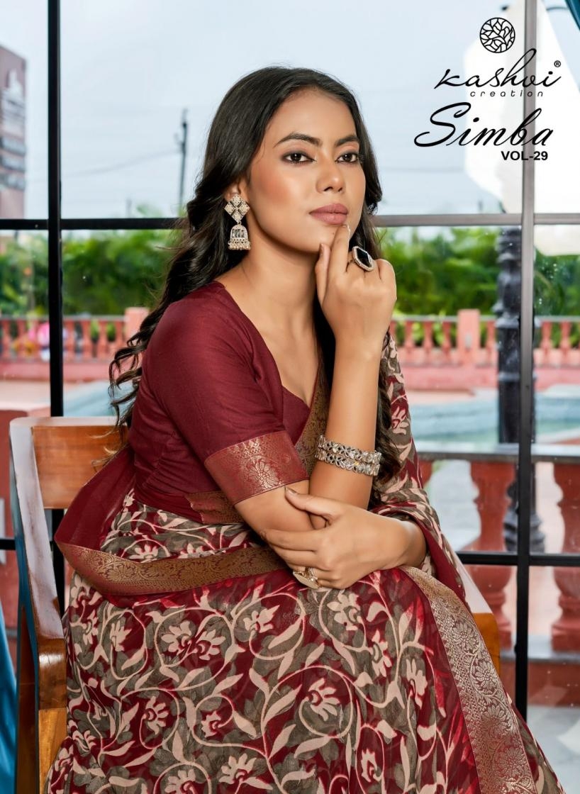 kashvi creation simba vol series 29 2901 to 2908 amazing georgette lahariya print saree in wholesale surat