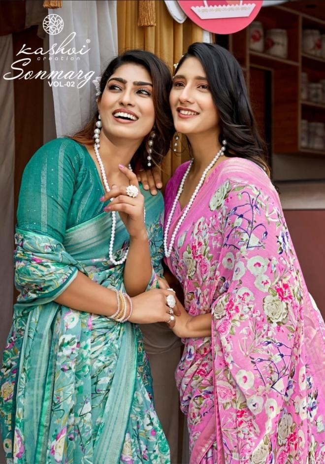 kashvi creation sonmarg vol 2 series 201 to 208 hit design moss viscose saree in wholesale surat