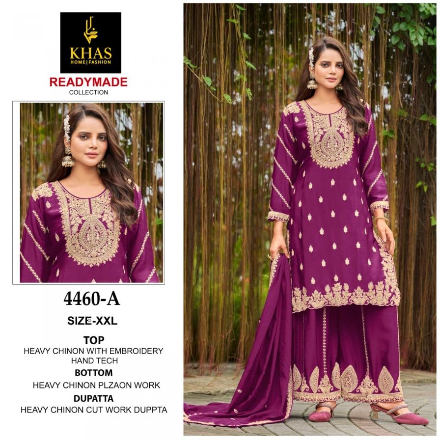 khas 4460 A to C chinon silk readymade plazzo kurti with dupatta in wholesale surat