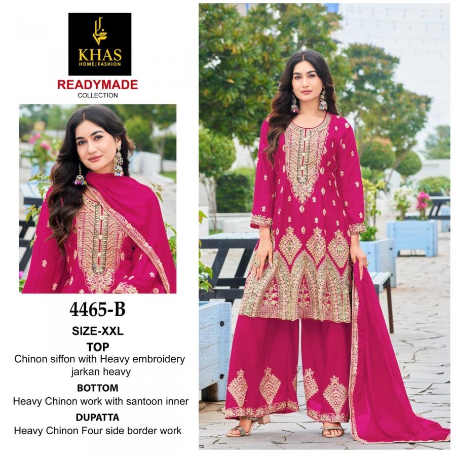 khas 4465 readymade chinon silk pakistani plazzo suits in wholesale surat