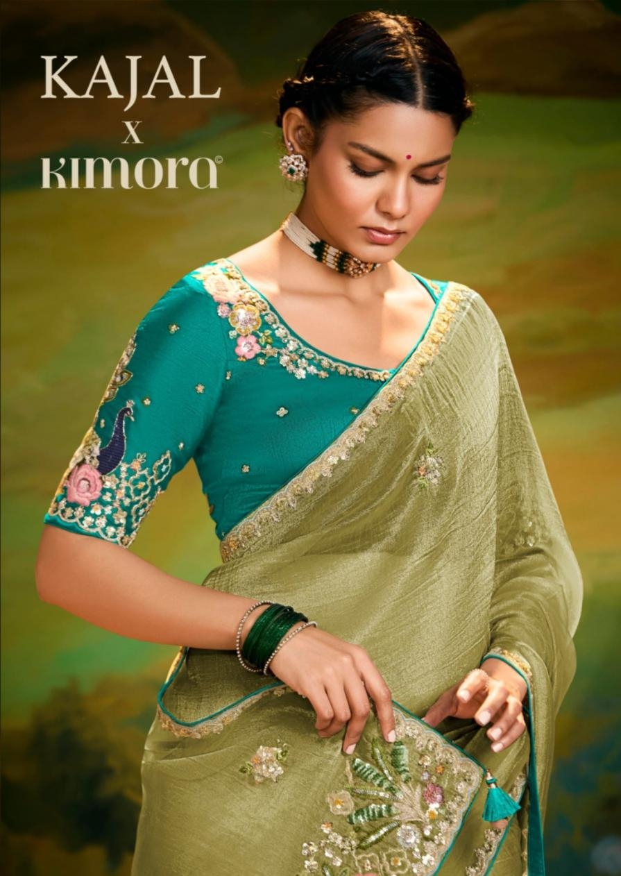 kimora kajal series 5395 to 5395 D tissue organza luxurious silk saree in wholesale surat