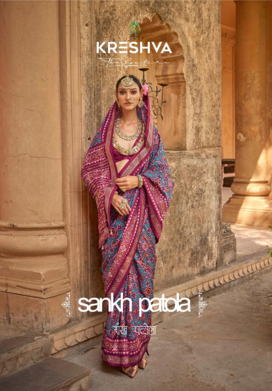 kreshva sankh series 981 to 986 patola silk gorgeous look saree in wholesale surat