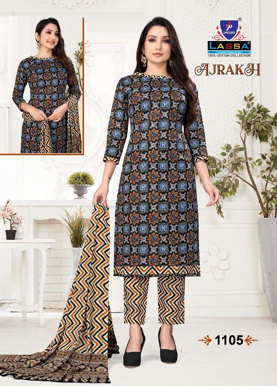 Lassa Ajrakh series 1101 to 1110 Pure Cotton Print salwar kameez in wholesale surat