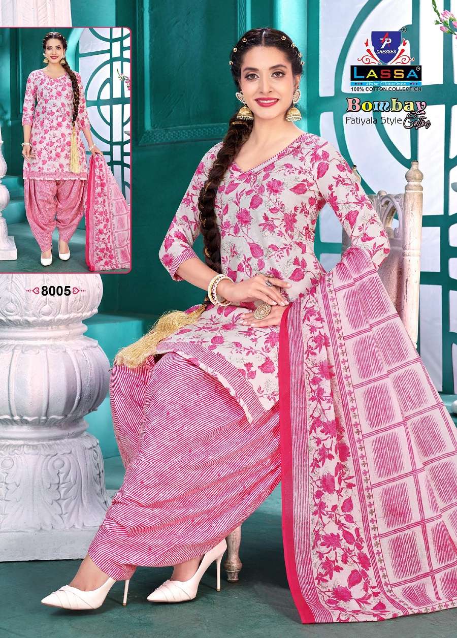Lassa Bombay Patiyala Vol-8 series 8001 to 8010 Pure Cotton Print  salwar kameez in wholesale surat
