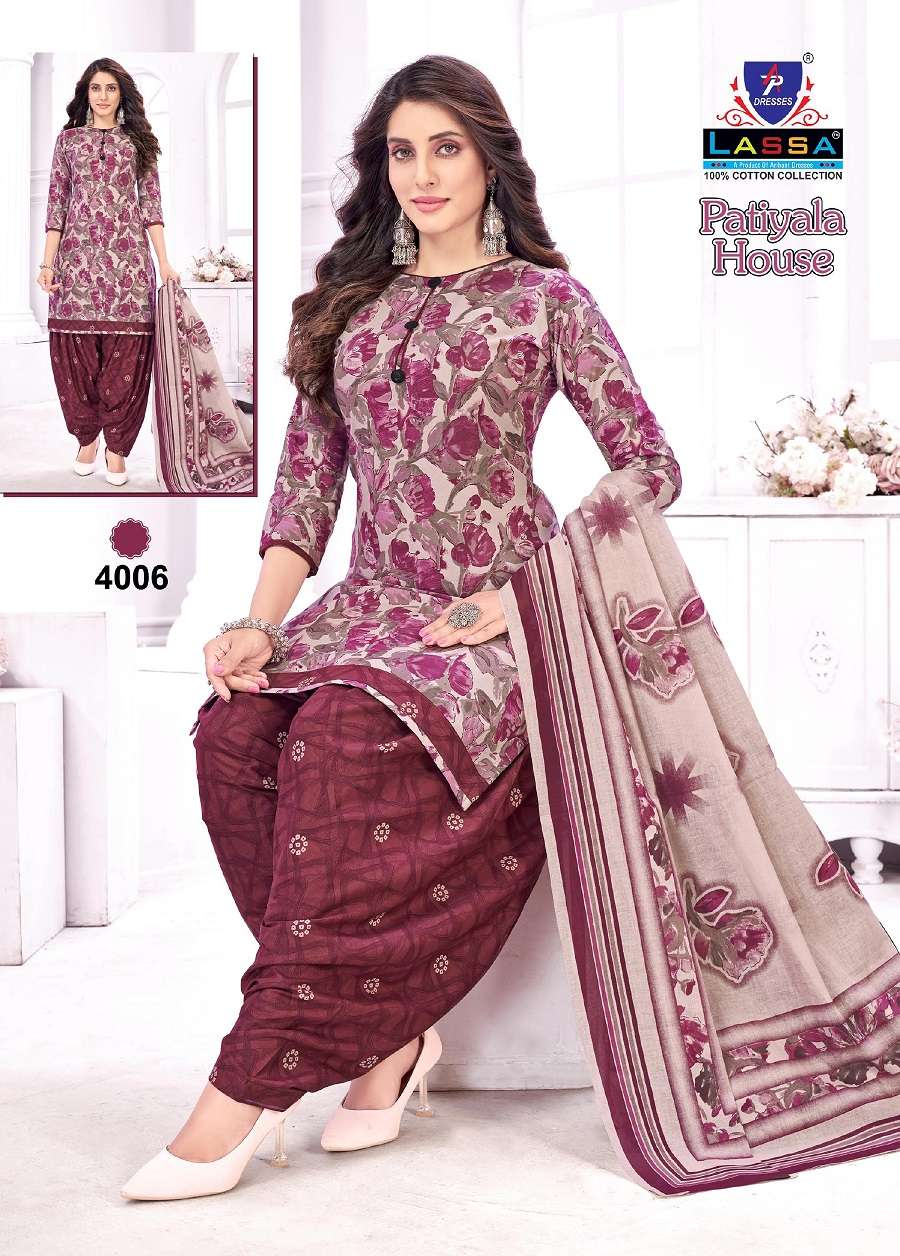 Lassa Patiyala House Vol-4 series 4001 to 4010 Pure Cotton Print salwar kameez in wholesale surat