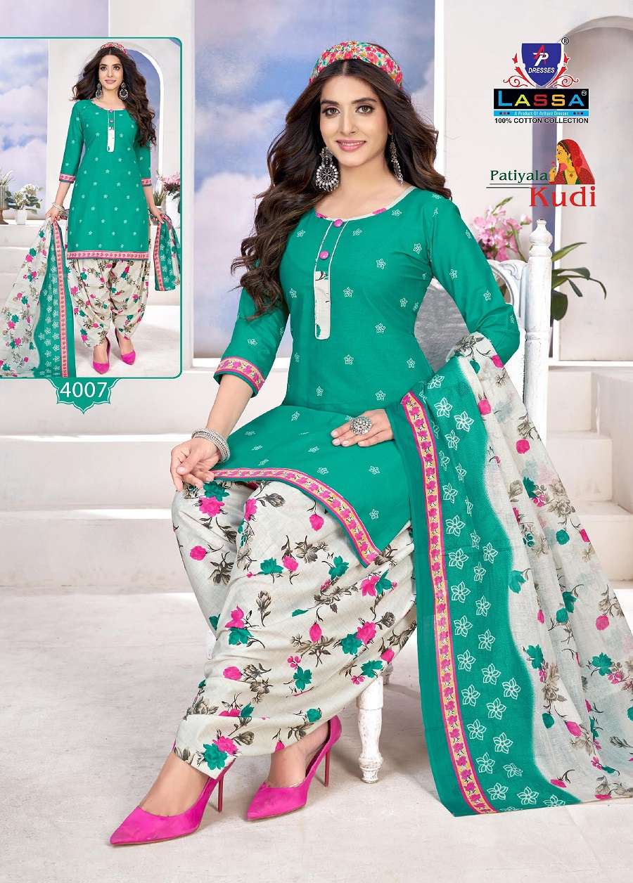 Lassa Patiyala Kudi series 4001 to 4010 Pure Cotton Print salwar kameez in wholesale surat