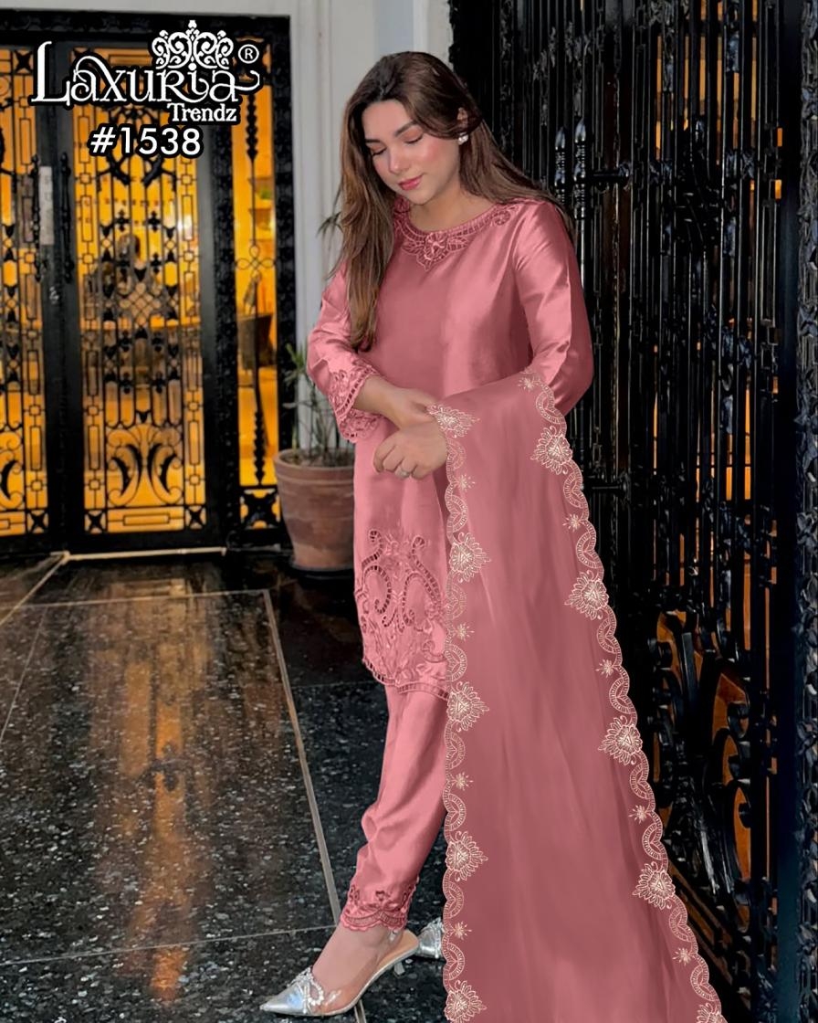 laxuria trendz 1538 satin readymade pakistani suits in wholesale surat