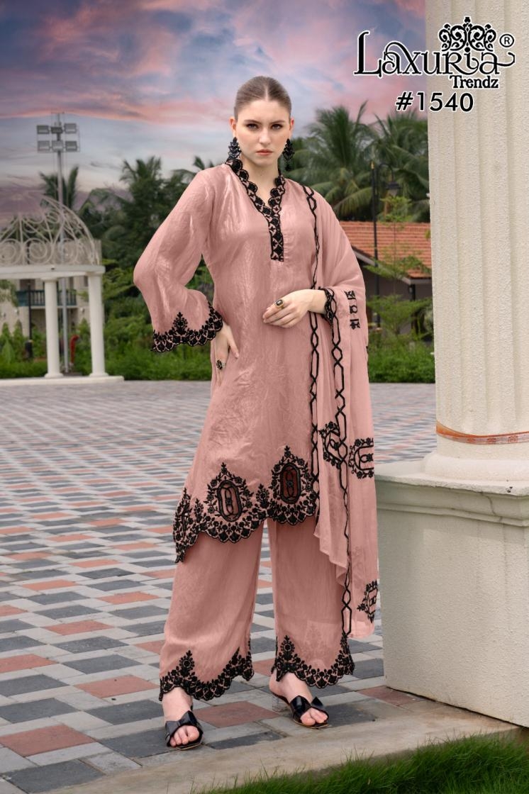 laxuria trendz 1540 readymade unique fandy silk pakistani plazzo style suit in wholesale surat