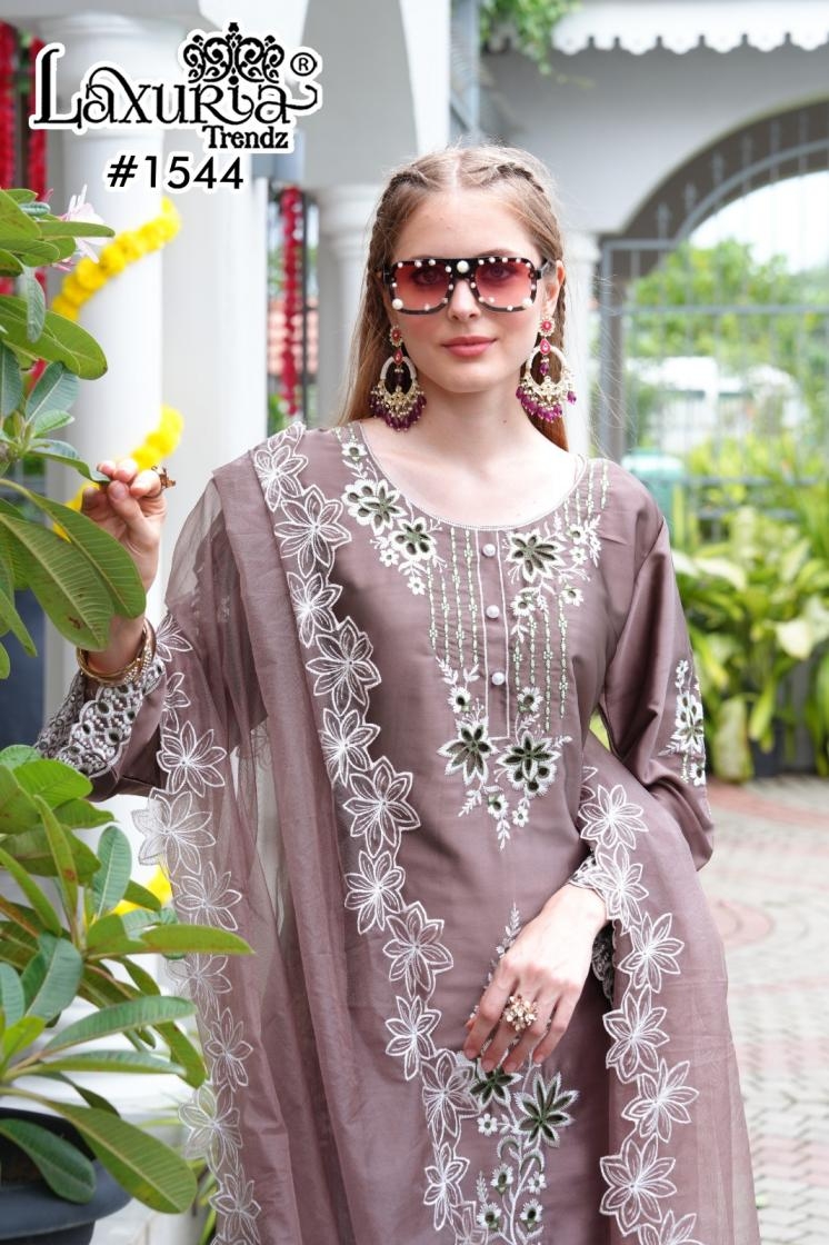 laxuria trendz 1544 satin elegant style readymade pakistani suit in wholesale surat