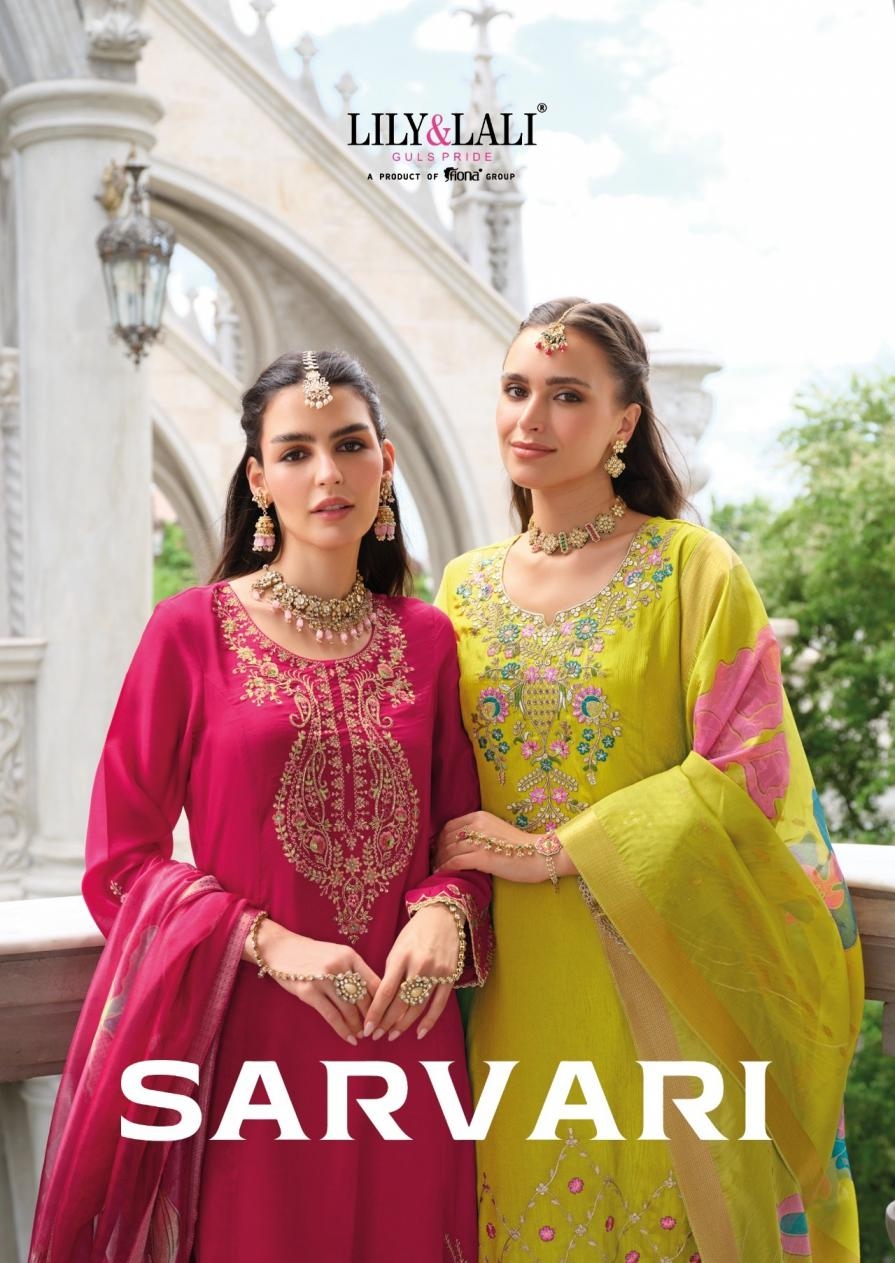 lily & lali sarvari series 27521 to 2524 readymade chinon silk suit in wholesale surat