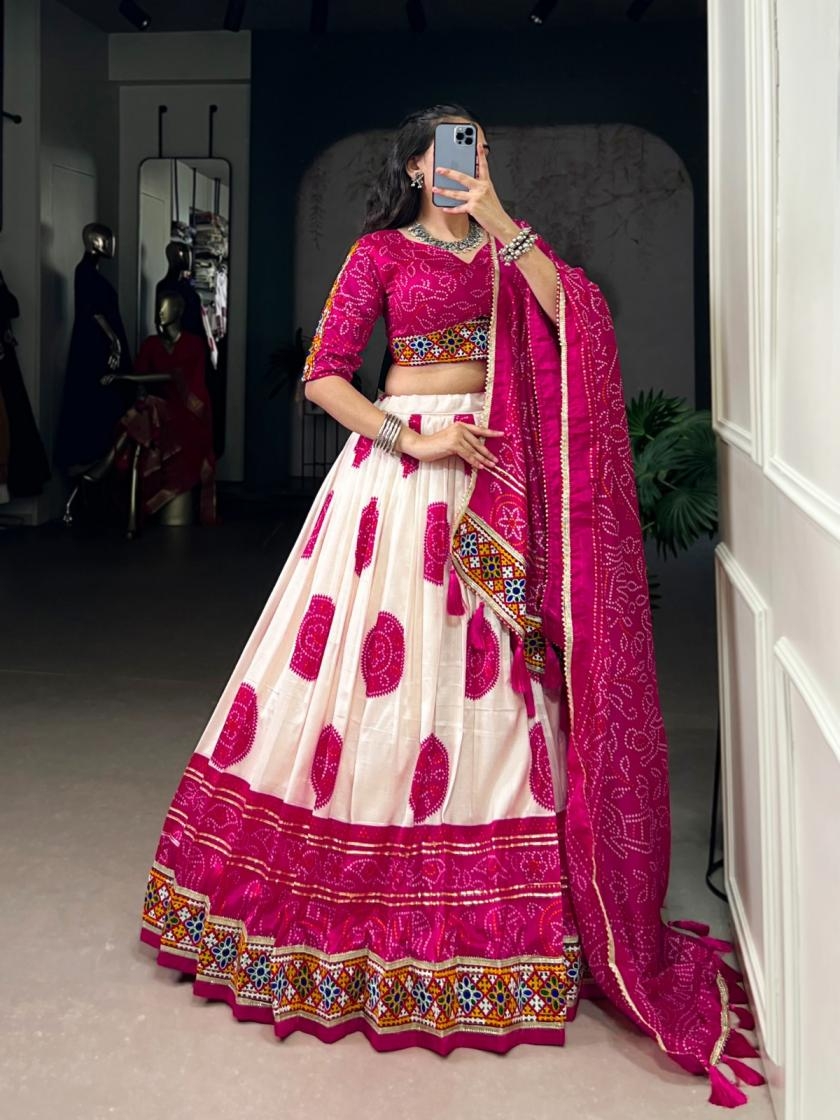 lnb1736 half saree tasar silk bandhej print readymade navratri chaniya choli in wholesale surat