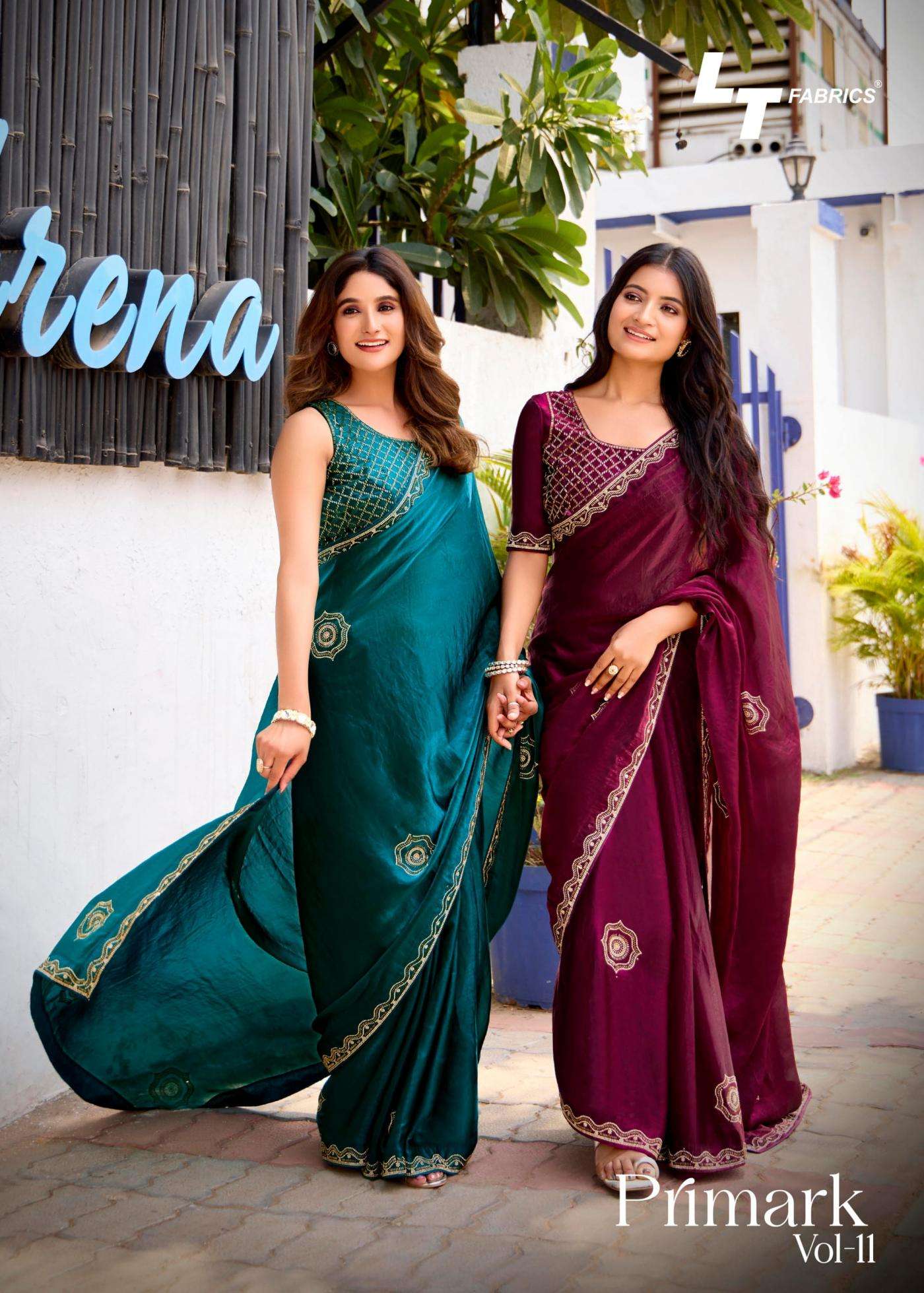 lt fashion primark vol 11 series 11061 to 1106 new design malai silk saree in wholesale surat