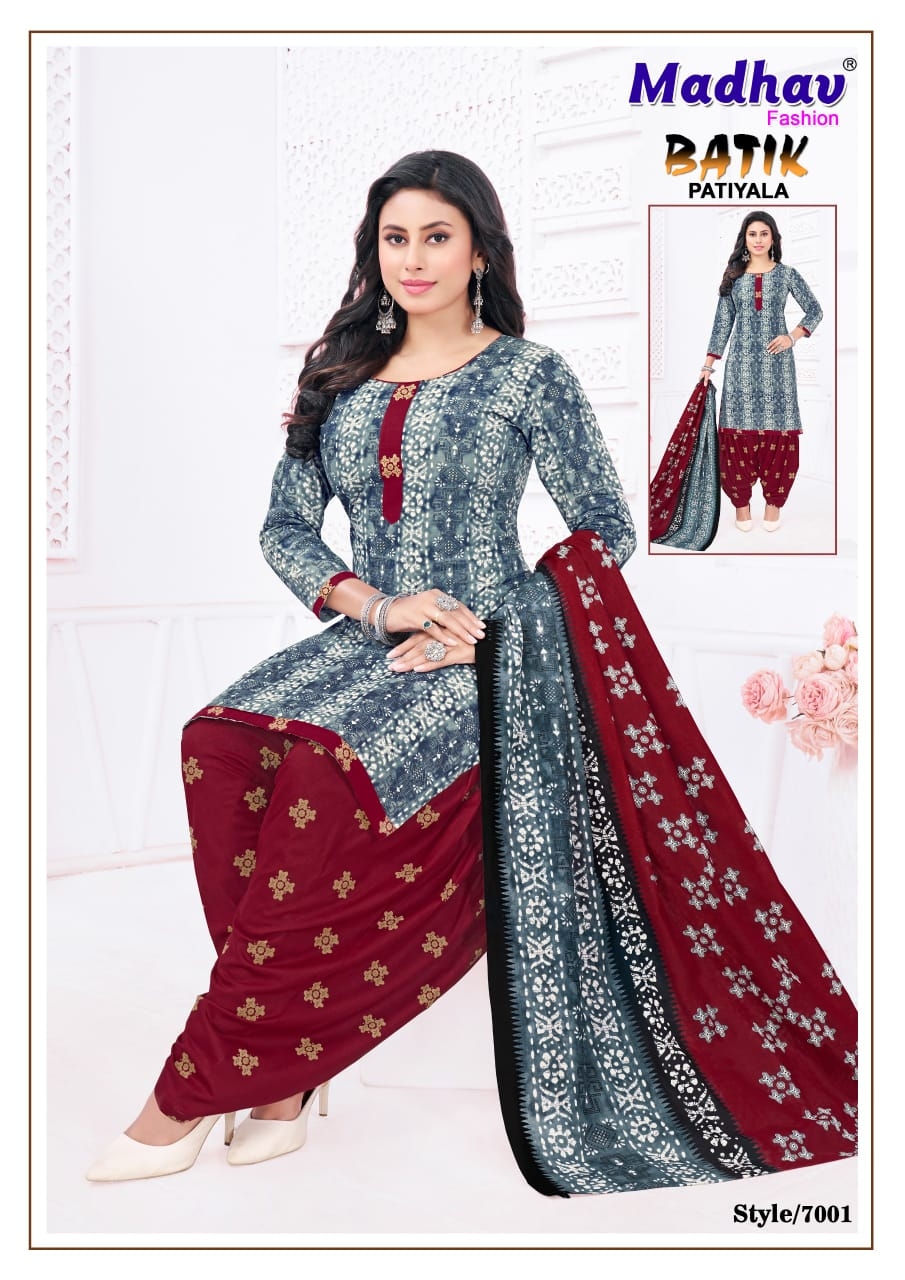Madhav Batik Vol-7 series 7001 to 7010 Pure Cotton Printed salwar kameez in wholesale surat