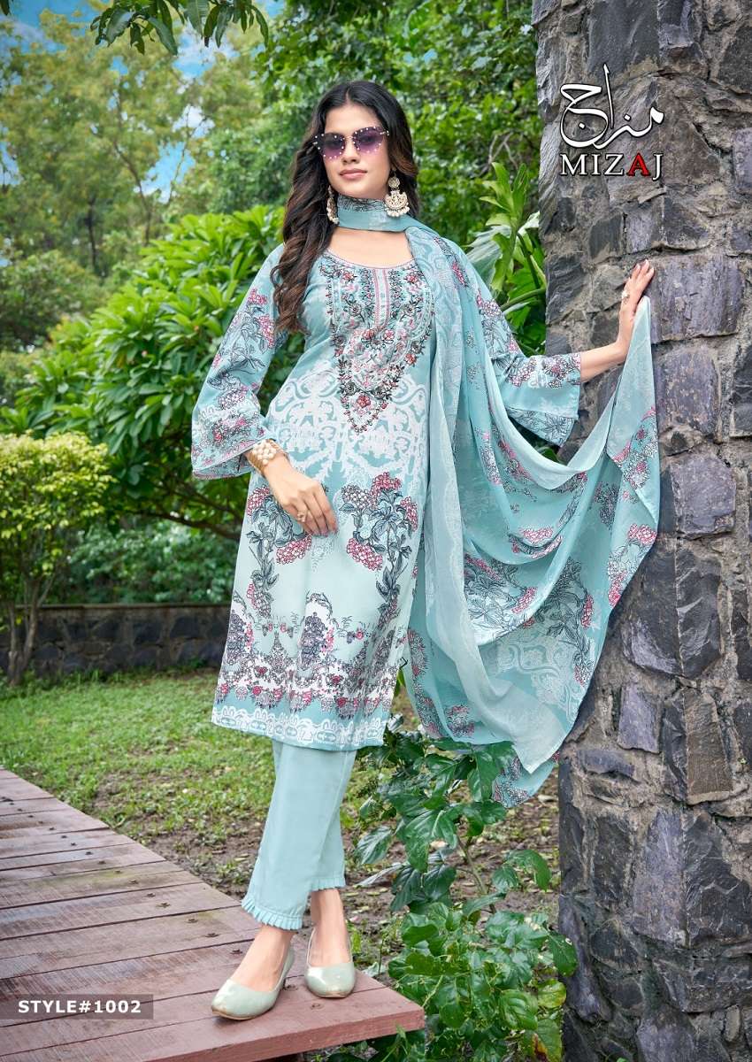 Miraj M Print Vol-1 series 1001 to 1008 Soft Cotton Luxury With Exclusive Embroidery Work salwar kameez in wholesale surat