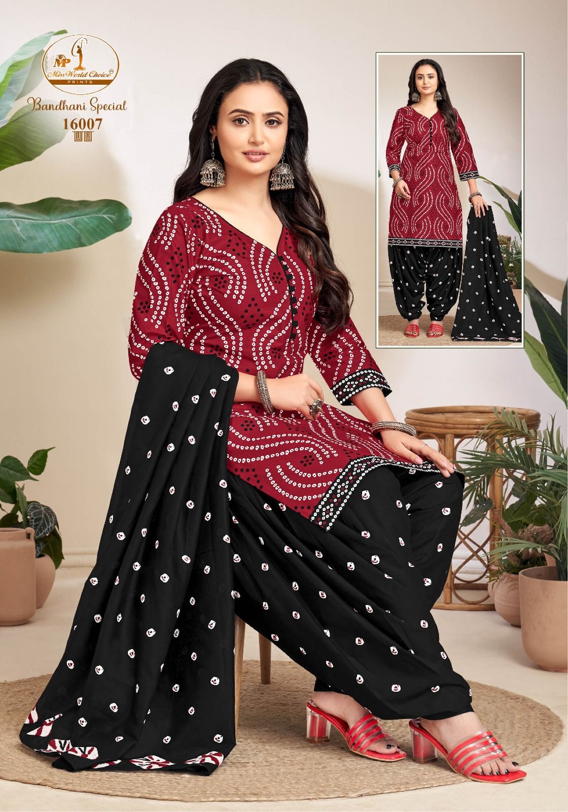 Miss World Bandhani Special Vol-16 series 16001 to 16010 Pure Cotton Bandhani Printed Readymade Patiyala suit in wholesale surat