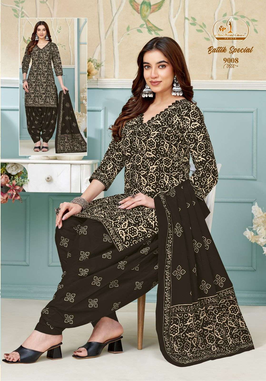 Miss World Battik Vol-9 series 9001 to 9010 Pure Cotton Batik Printed Readymade Patiyala suit in wholesale surat