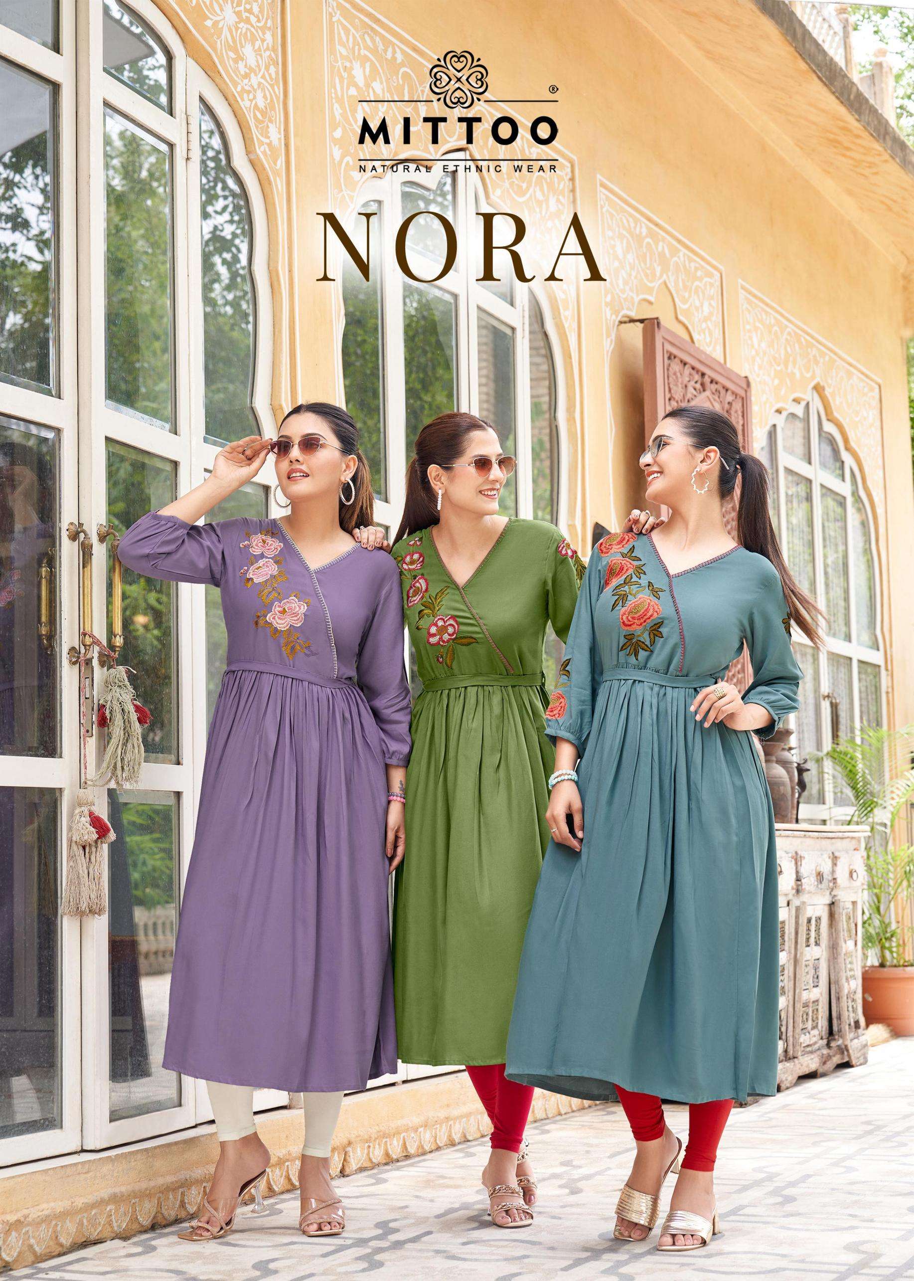 mittoo nora series 4001 to 4006 rayon readymade stylish gowns in wholesale surat