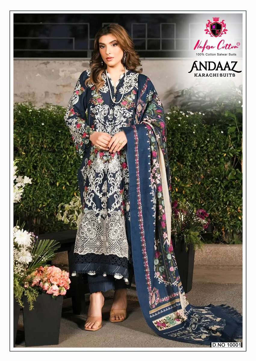 Nafisa Andaaz Vol-10 series 10001 to 10006 Soft Cotton Printed Karachi style salwar kameez in wholesale surat