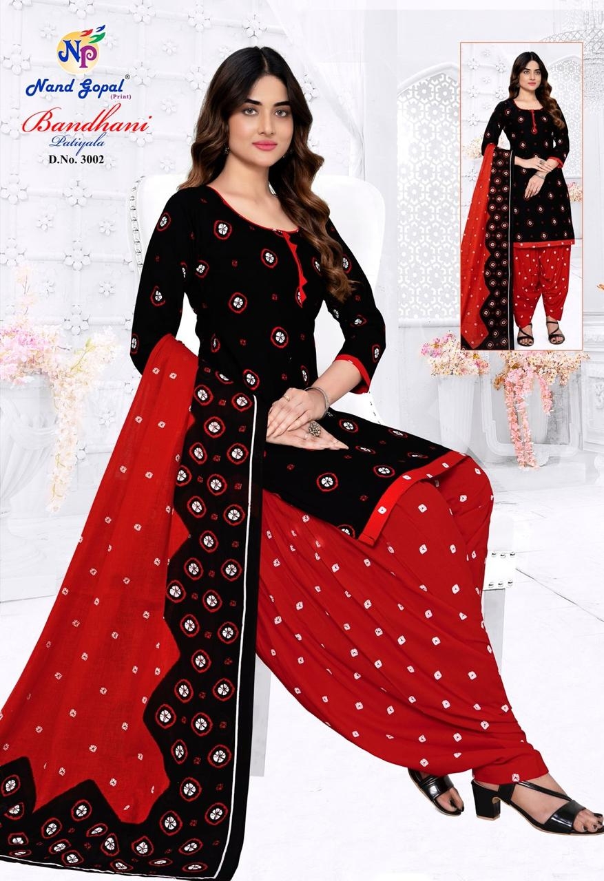 Ng Bandhani Patiyala Vol-3 series 3001 to 3012 Pure Cotton Printed salwar kameez in wholesale surat