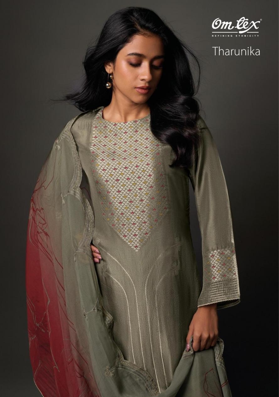 om tex tharunika series 8111 A to 8111 D casual olivia silk jacquard salwar kameez in wholesale surat