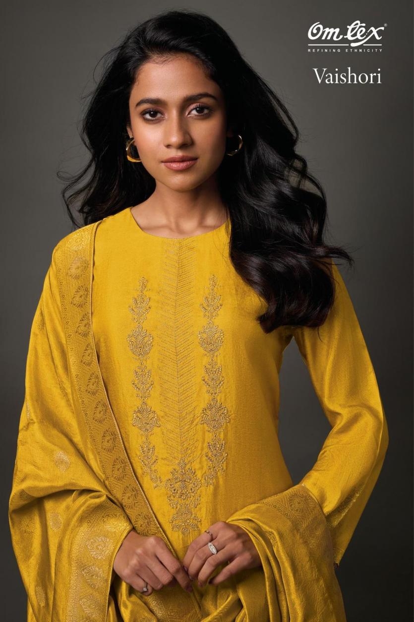 omtex vaishori series 8151 A to 8151 C attractive look oliva silk salwar kameez in wholesale surat