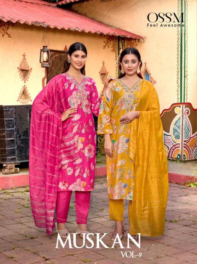 ossm muskan vol 9 series 1001 to 1006 casual wear vetican print readymade big size suit in wholesale surat