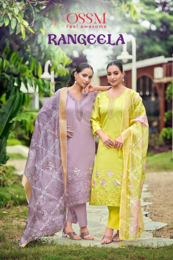 ossm rangeela series 1001 to 1006 readymade pretty viscose roman silk ladies big size suits in wholesale surat