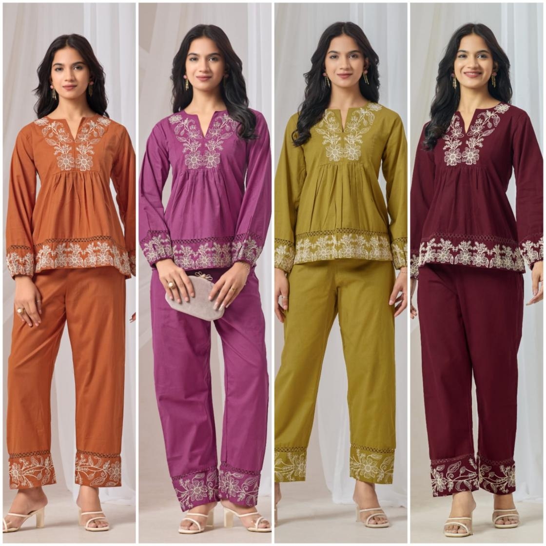 PR 9STAR FASHION ALZANE PREMIUM COTTON EMBRODERY WORK FANCY DESIGNER CO - ORD SET IN WHOLESALE SUART