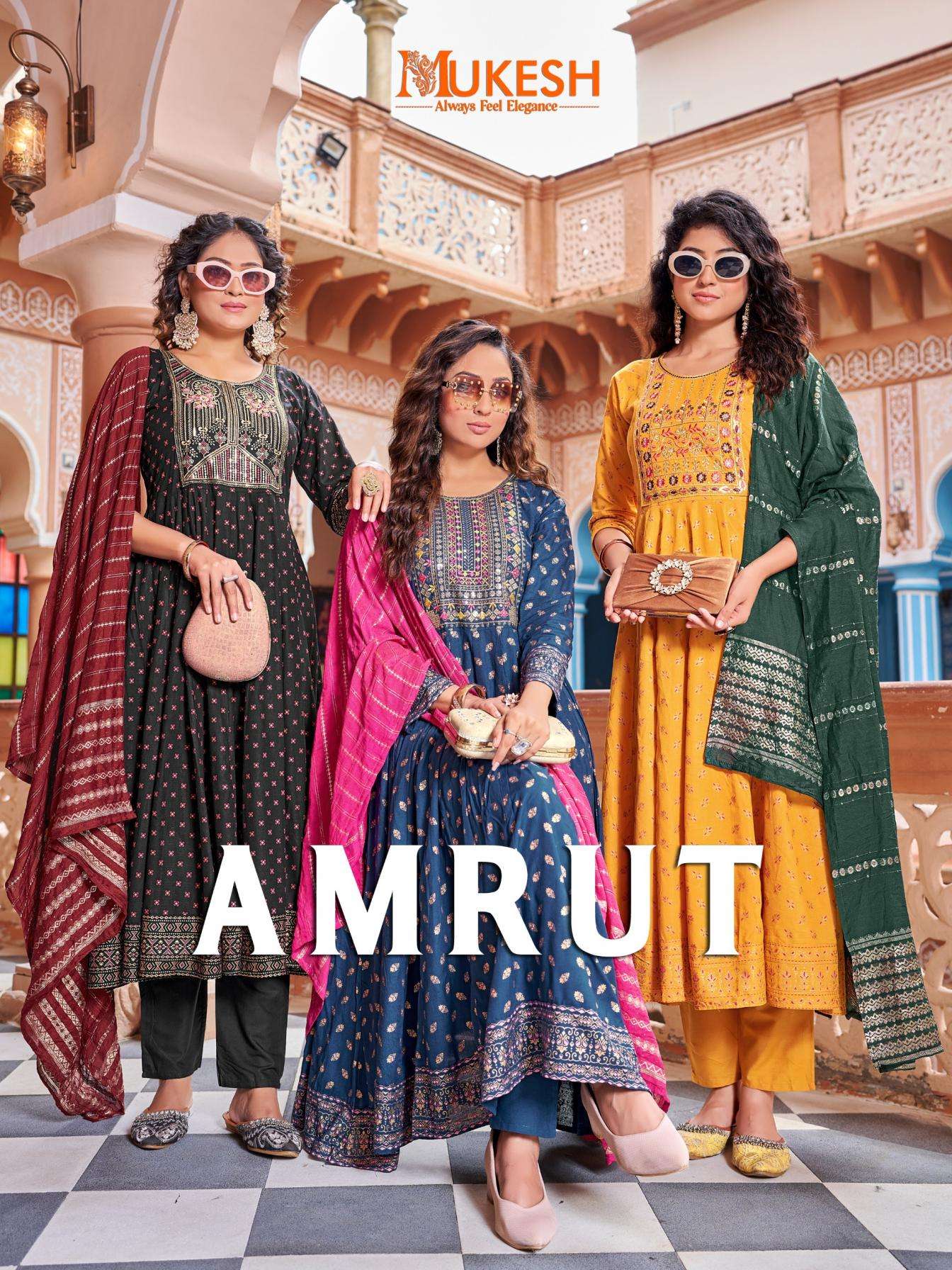pr clothing amrut readymade casual wear plus size gown style suit in wholesale surat