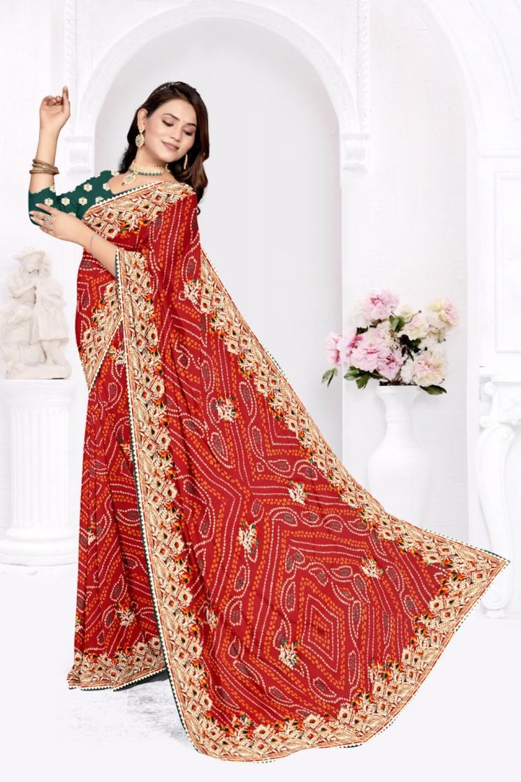 pr clothing georgette hit design bandhani with blouse in wholesale surat