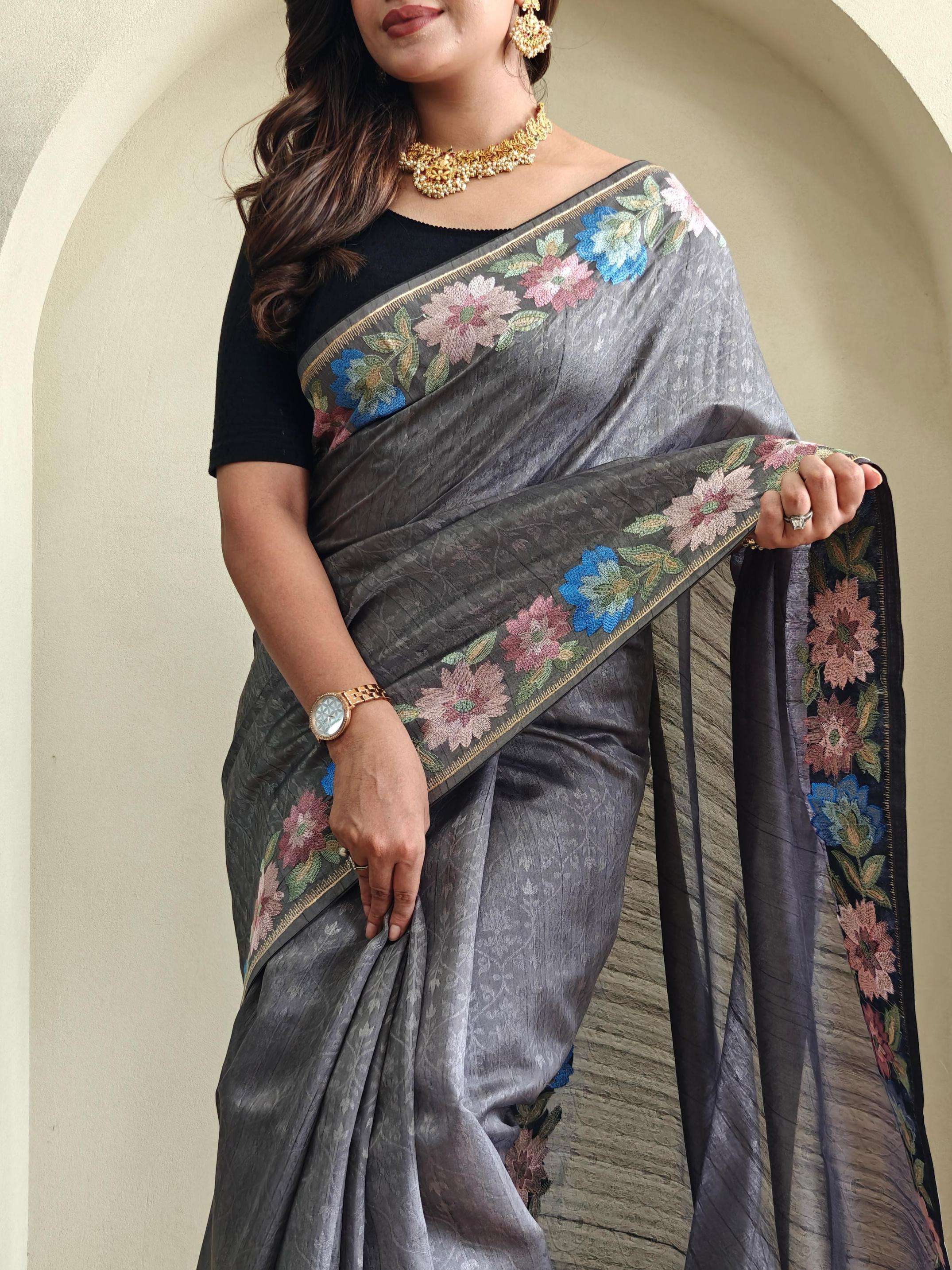 pr clothing ishika hit design tussar embroidery work sarees in wholesale surat