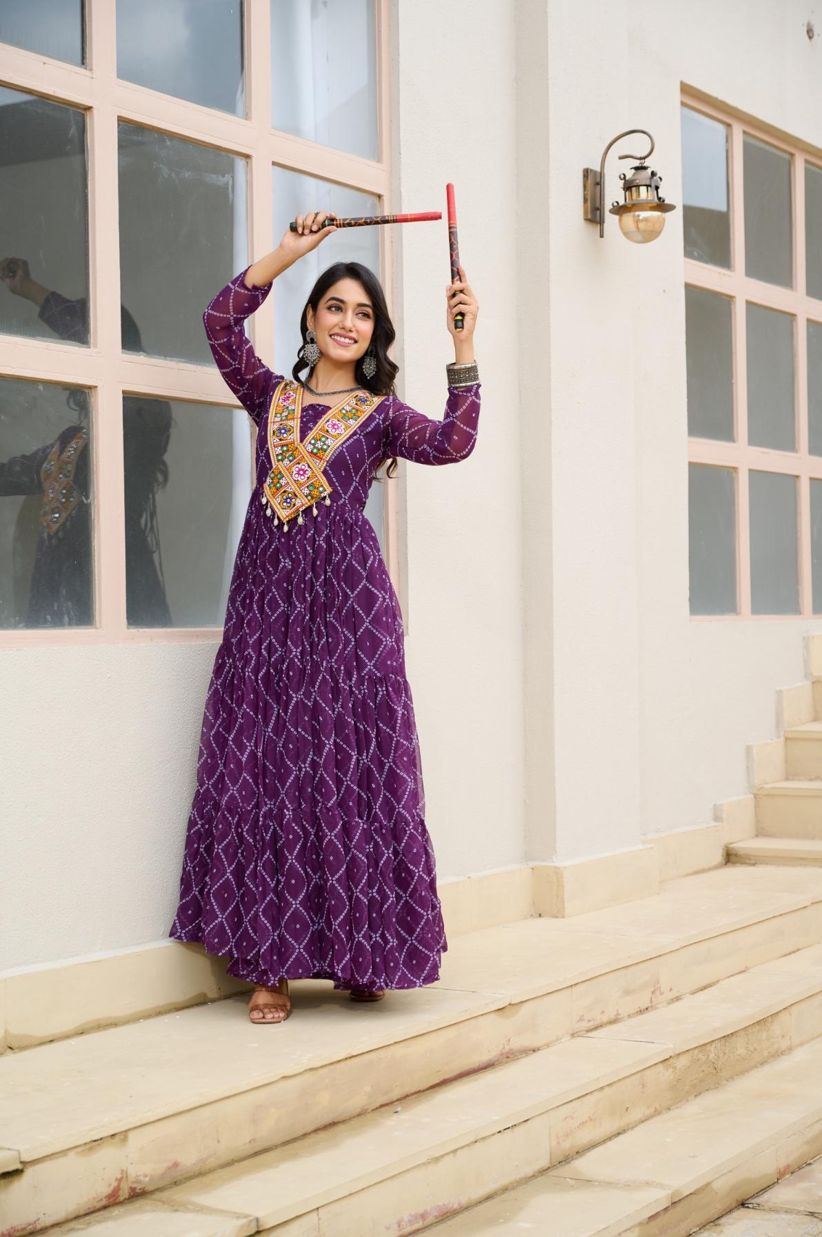 pr clothing ka 1191 navratri special bandhani Print readymade stylish gown in wholesale surat