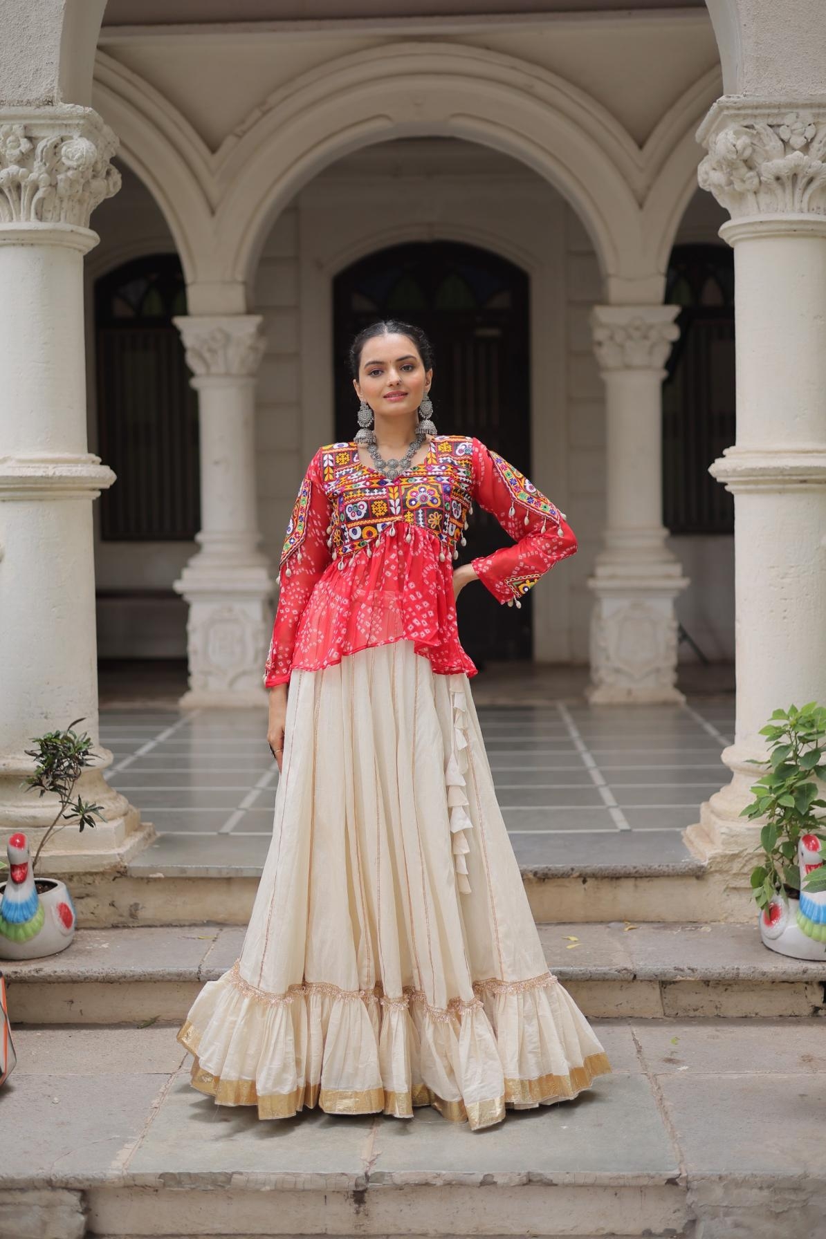 pr clothing ka 5044 attractive look readymade navratri kora cotton lehenga in wholesale surat