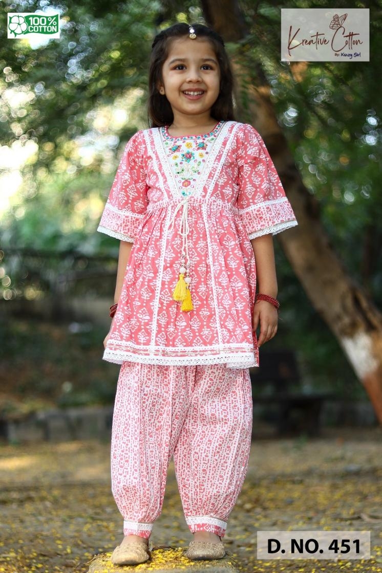 pr clothing kreative series 180 to 524 cotton readymade stylish kids combo kurti with pant in wholesale surat