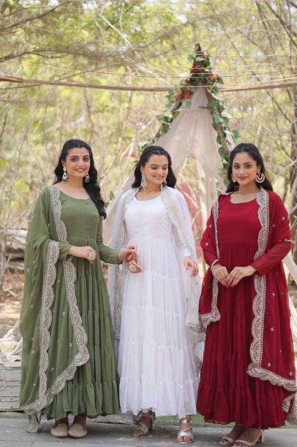 pr clothing lw 9147 readymade faux georgette exclusive gown with dupatta in wholesale surat