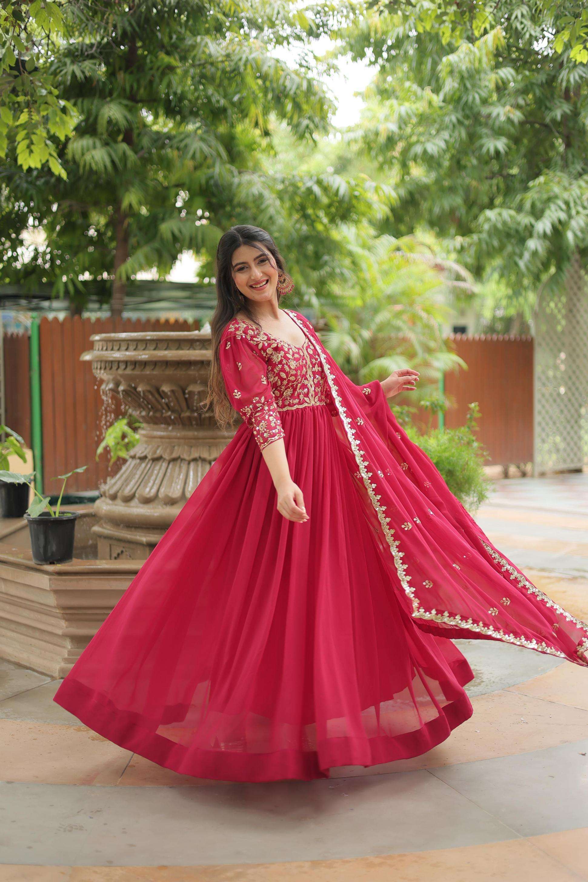 pr clothing lw 9208 exclusive faux blooming readymade gown with dupatta in wholesale surat