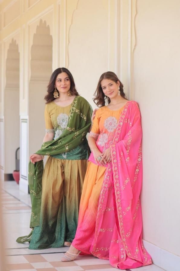 pr clothing lw 9251 hit design readymade chinon top sharara dupatta in wholesale surat