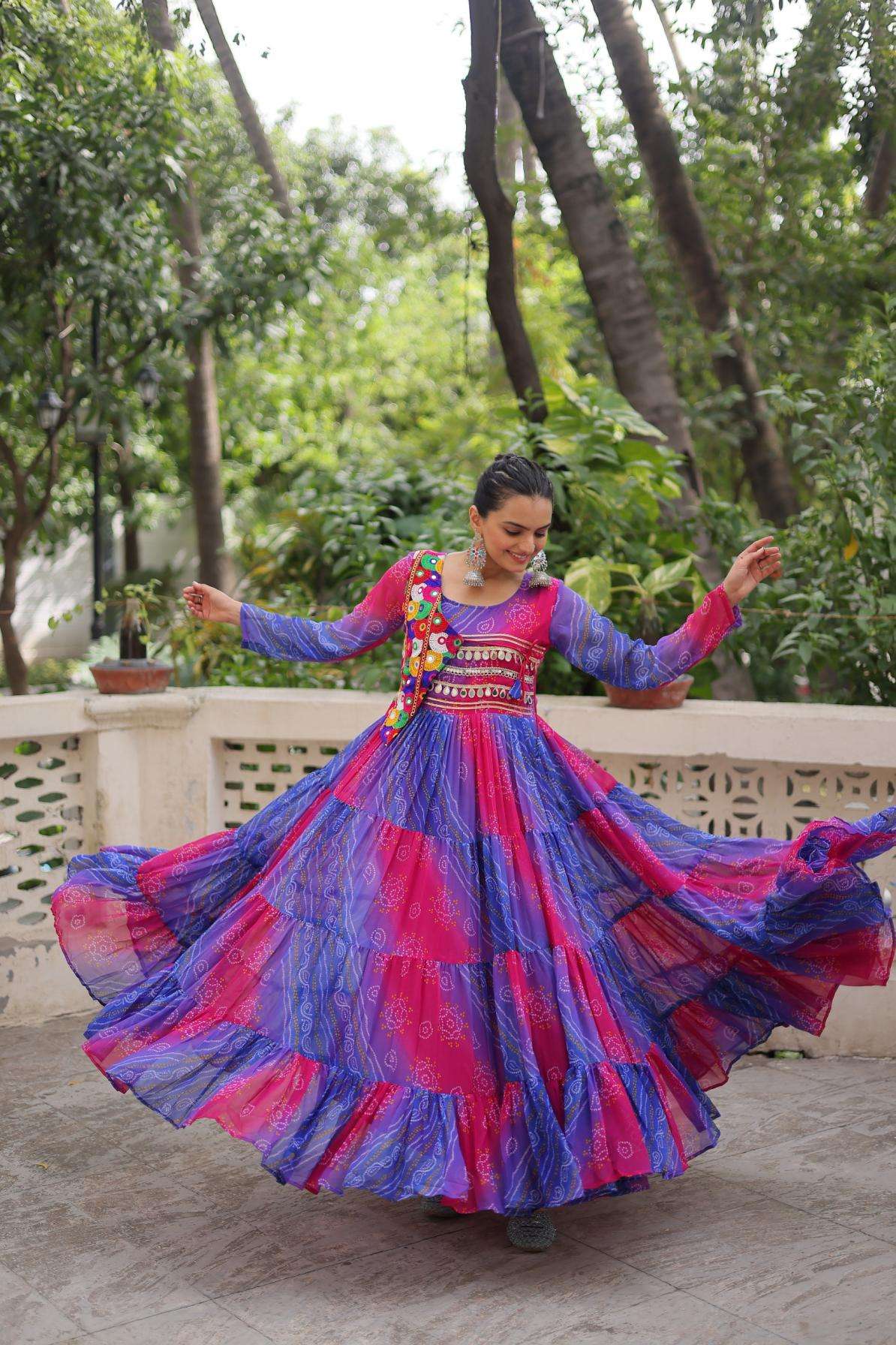 pr clothing lw 9263 georgette laheriya bandhej print navratri readymade gown in wholesale surat