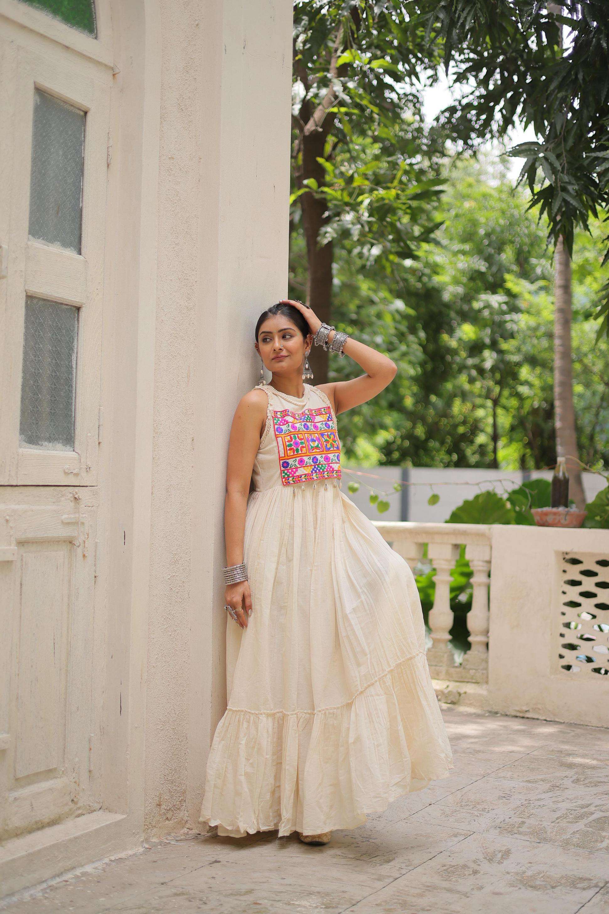 pr clothing lw 9297 kora cotton readymade navratri gown in wholesale surat