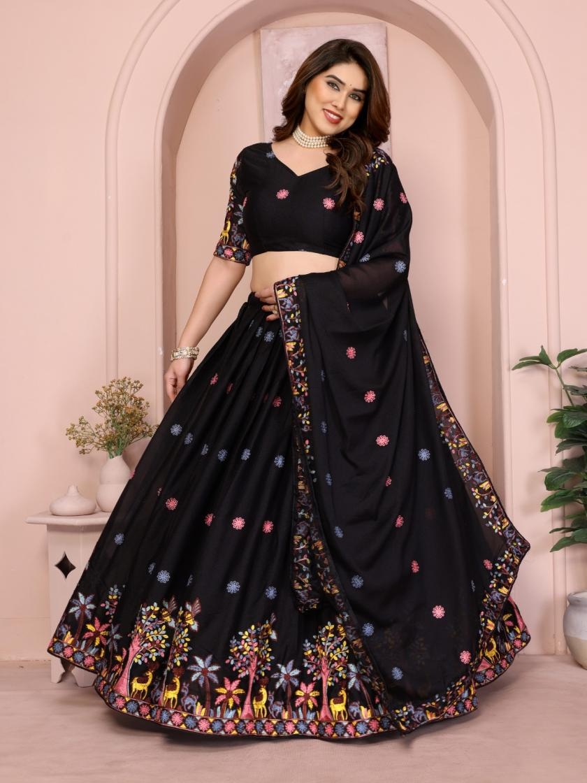 pr clothing natural half saree star georgette attractive stitch lehenga unstitch choli in wholesale surat