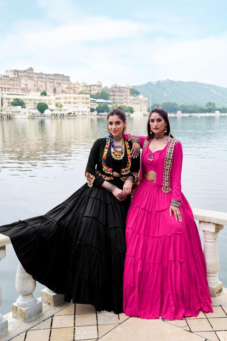 pr clothing rajudi nnk1662 navratri rayon readymade koti lehenga choli with blouse in wholesale surat