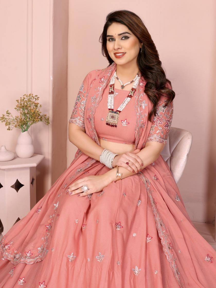 pr clothing star embroidery work star georgette stitch lehenga unstitch choli in wholesale surat