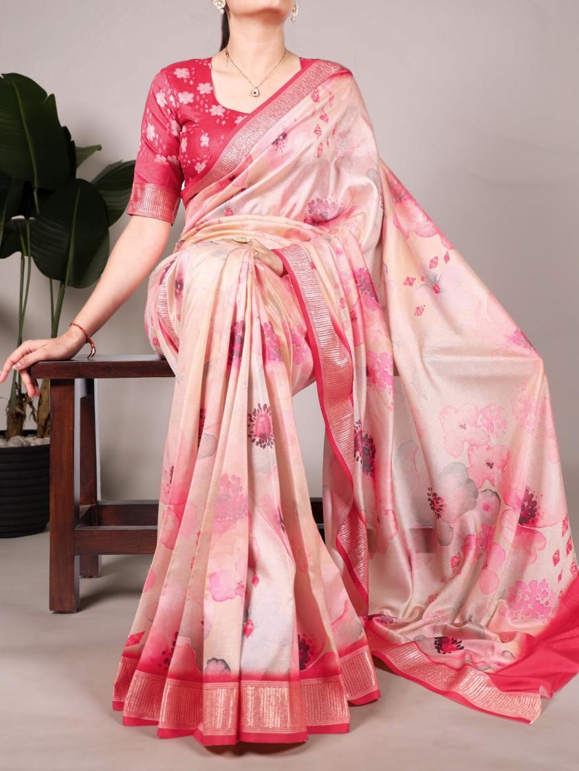 pr clothing ynf7024 tussar silk viscose border floral printed saree in wholesale surat